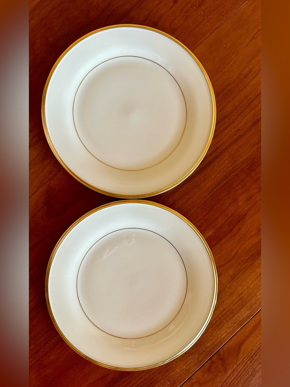 Lenox Eternal Salad Plates Pair (2) pre-owned 8” round. Gold rim. Made in USA